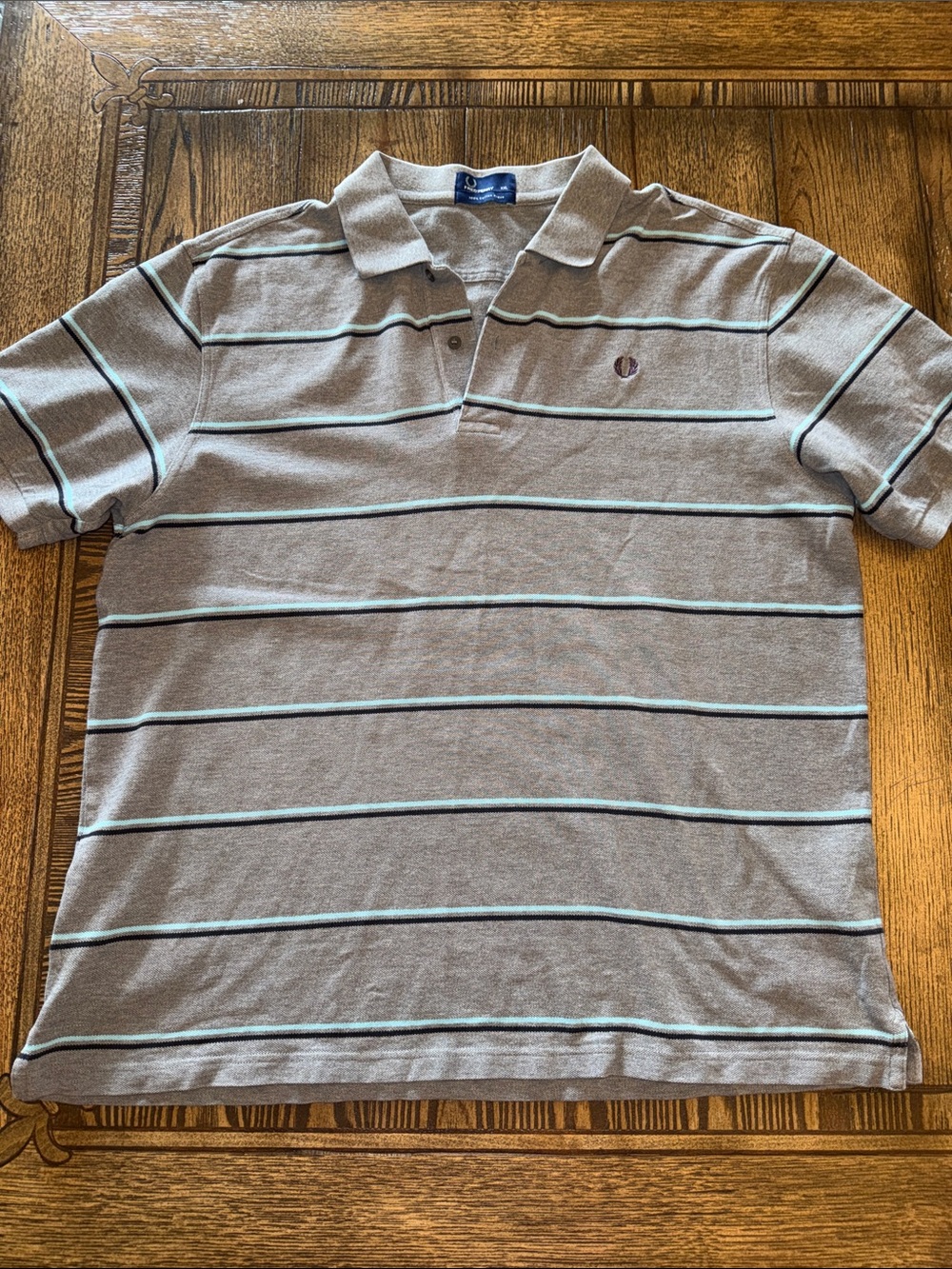 Fred Perry Gray Polo with Light Blue and Navy Stripes